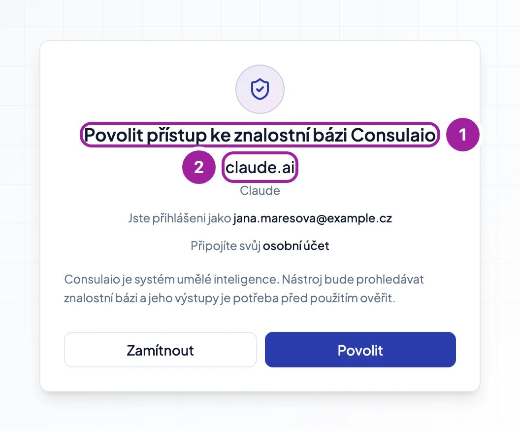 Obrazovka pro povolení přístupu ke znalostní bázi